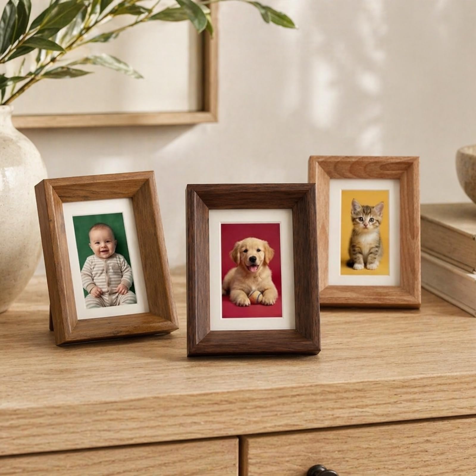 Photo 1 of 2x3 inch MDF Picture Frame,Small Wallet Size Picture Frames for Desk & Tabletop, Veneer Engineered Wood MDF Instax Mini Frame with Real Glass Front (NOT solid wood)