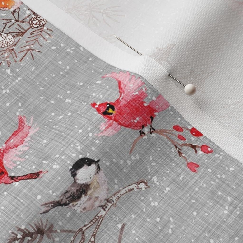 Spoonflower Fabric - Birds Gray Bird Sparrow Winter Cardinal Christmas Tree Snow Robin Printed on Petal Signature Cotton Fabric by The Yard - Sewing Quilting Apparel Crafts Decor