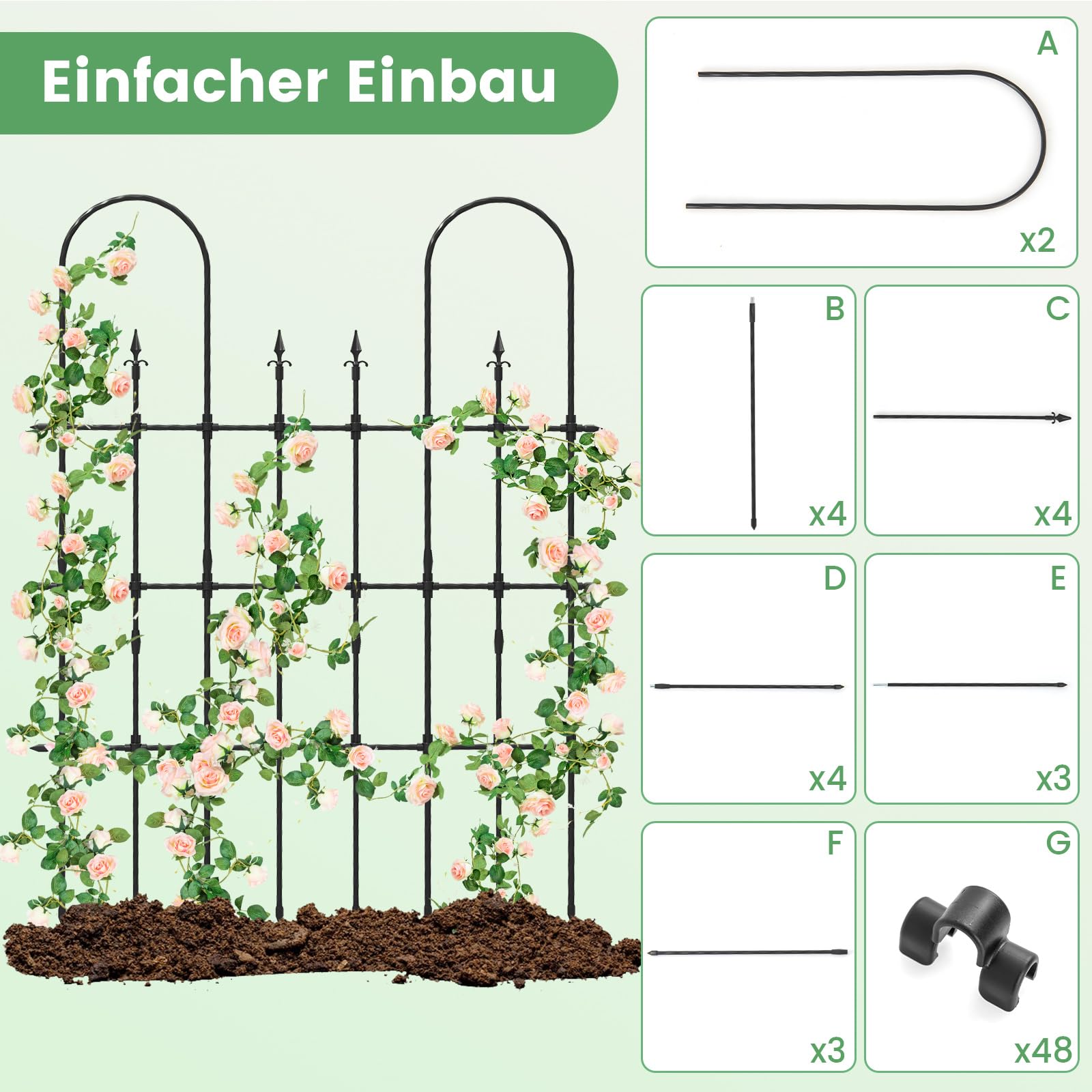 COSTWAY Rankgitter Metall, 146 x 186 cm, Rankhilfe für Kletterpflanzen, U-förmiges Spalier zum Stecken, Gartenspalier für Tomaten Blumen Rosen, rostfrei für Garten Outdoor, Schwarz (1 Pack)