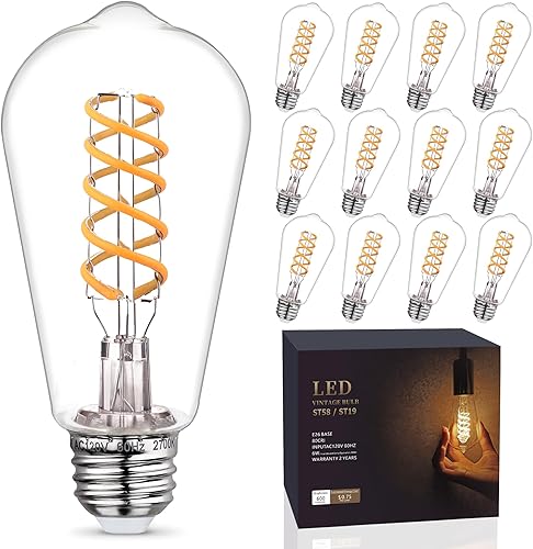 Miniatura 1 de Edison Bombillas equivalentes a 60 W, bombillas LED vintage regulables, base mediana E26, blanco cálido 2700K, ST58, 6 W, 600 lm, 80+ CRI, bombilla