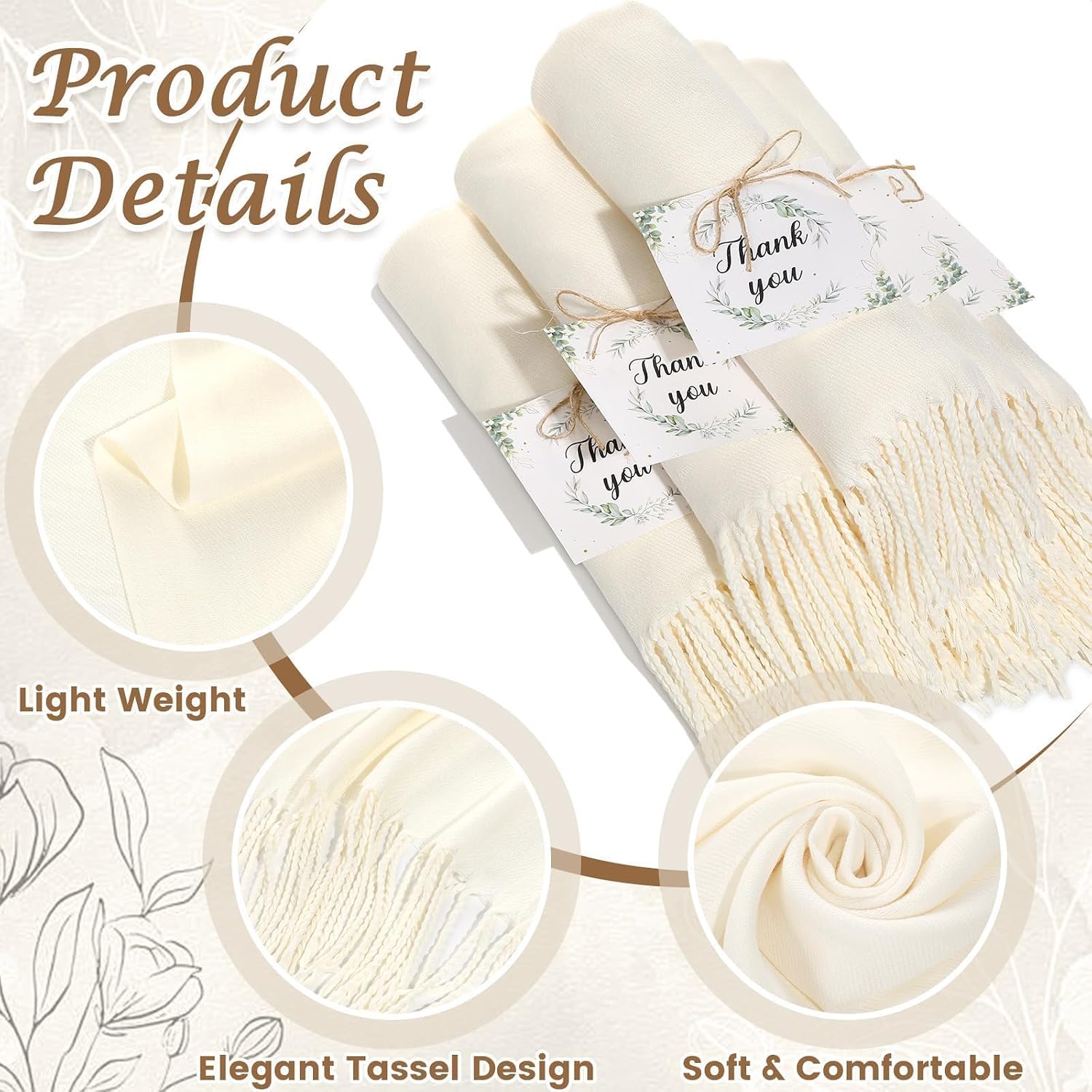 50 Sets Wedding Pashmina Shawls Wraps Gift for Guests Bulk Wedding Favors 79 x 28 Inch Soft Pashmina Shawl Scarf