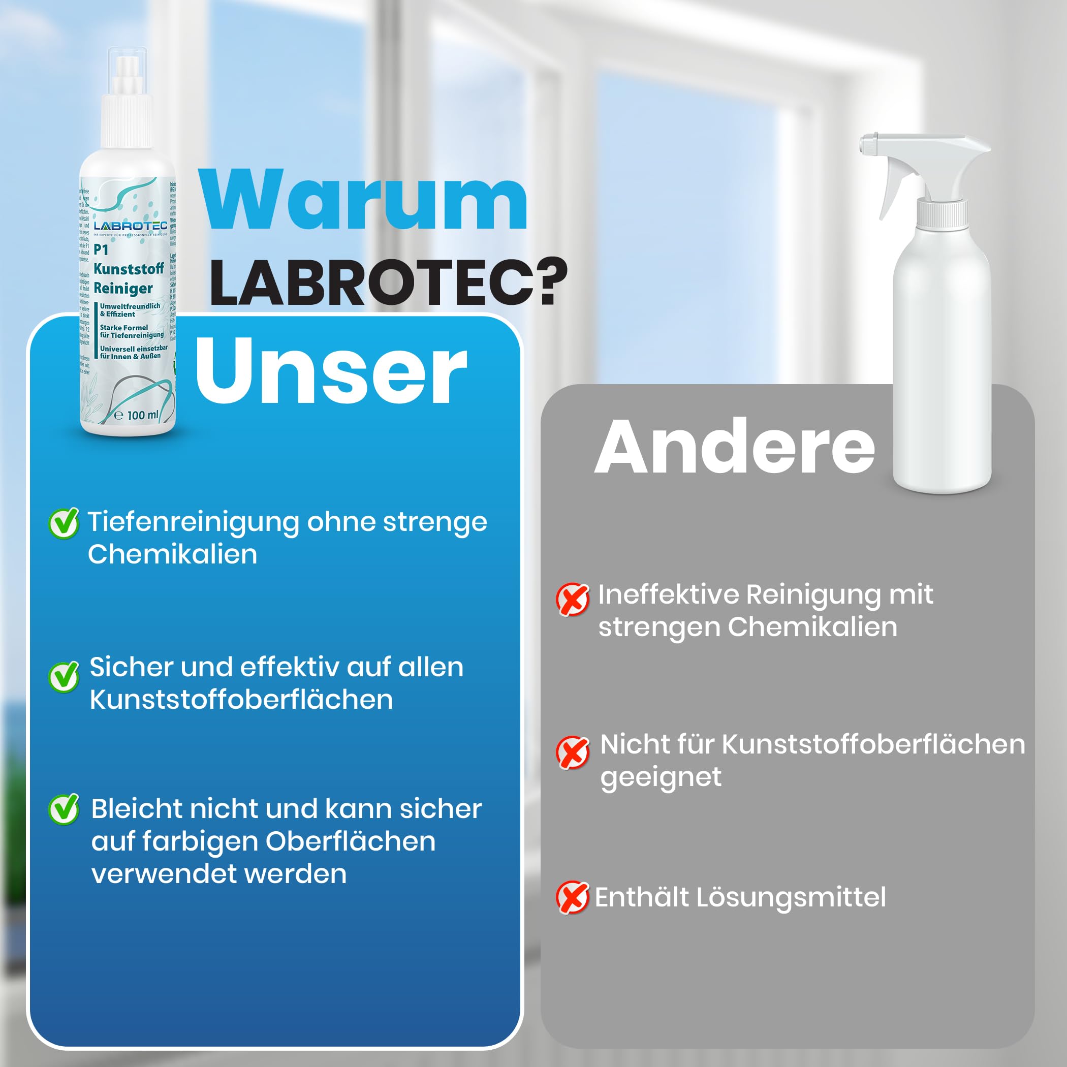 P1 Kunststoffreiniger 3L mit Dosierhahn – Effektiver Reiniger für Fensterrahmen, Autos, Sneaker, Böden, Rolladen, Jalousien und Gartenmöbel. Gegen starke Verschmutzungen (3 Liter)