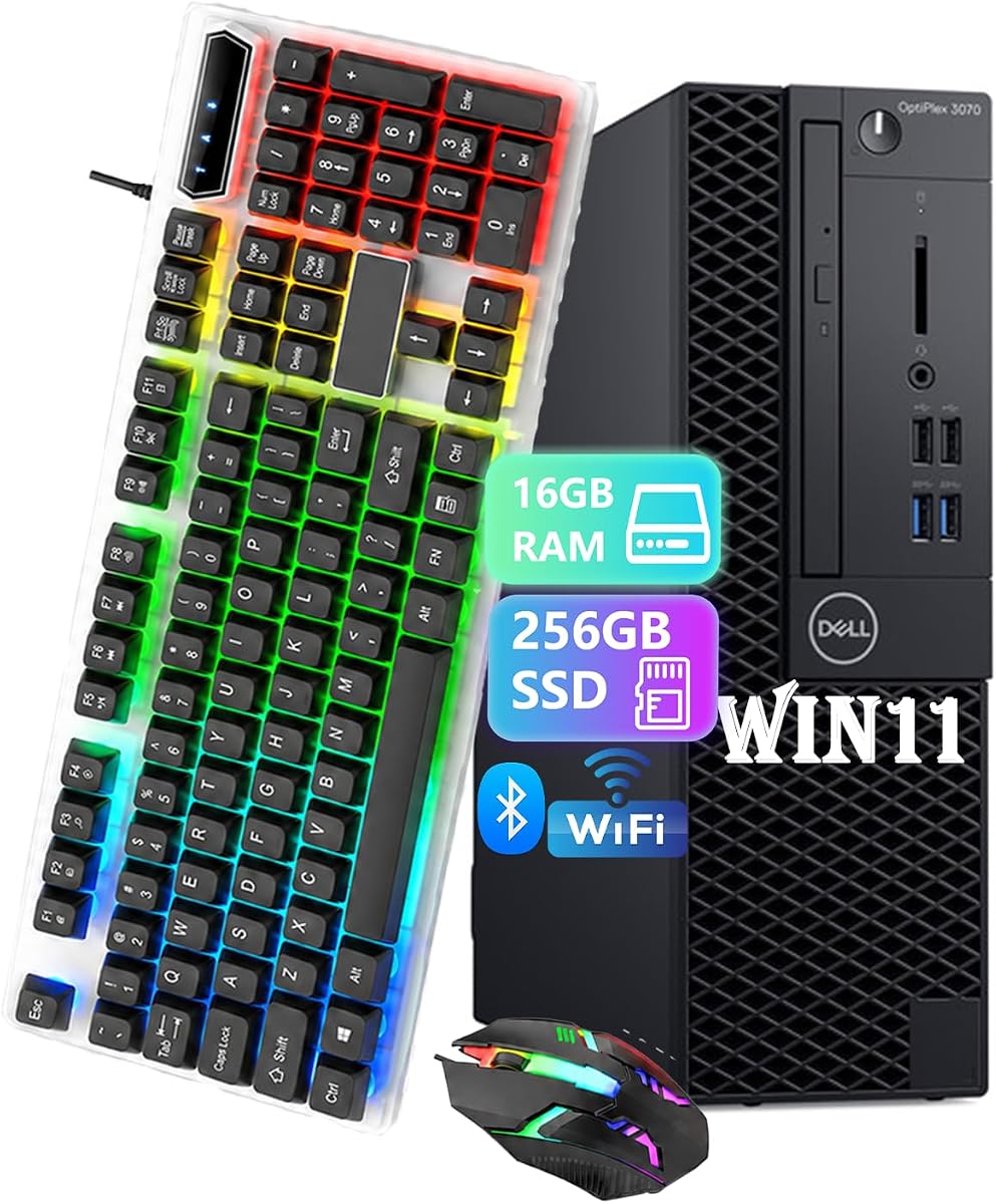 Dell Optiplex 3070 SFF Desktop Core i5-9500, 16GB RAM 256GB SSD(Renewed) | CPU 3.00-4.40Ghz, Keyboard mouse power adapter, USB HDMI DP Windows 11 Pro