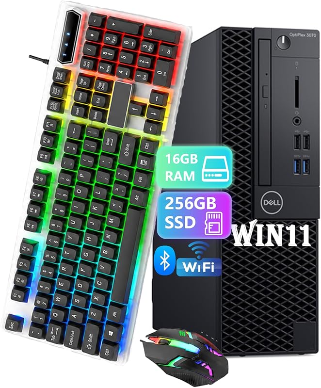 Dell Optiplex 3070 SFF Desktop Core i5-9500, 16GB RAM 256GB SSD(Renewed) | CPU 3.00-4.40Ghz, Keyboard mouse power adapter, USB HDMI DP Windows 11 Pro