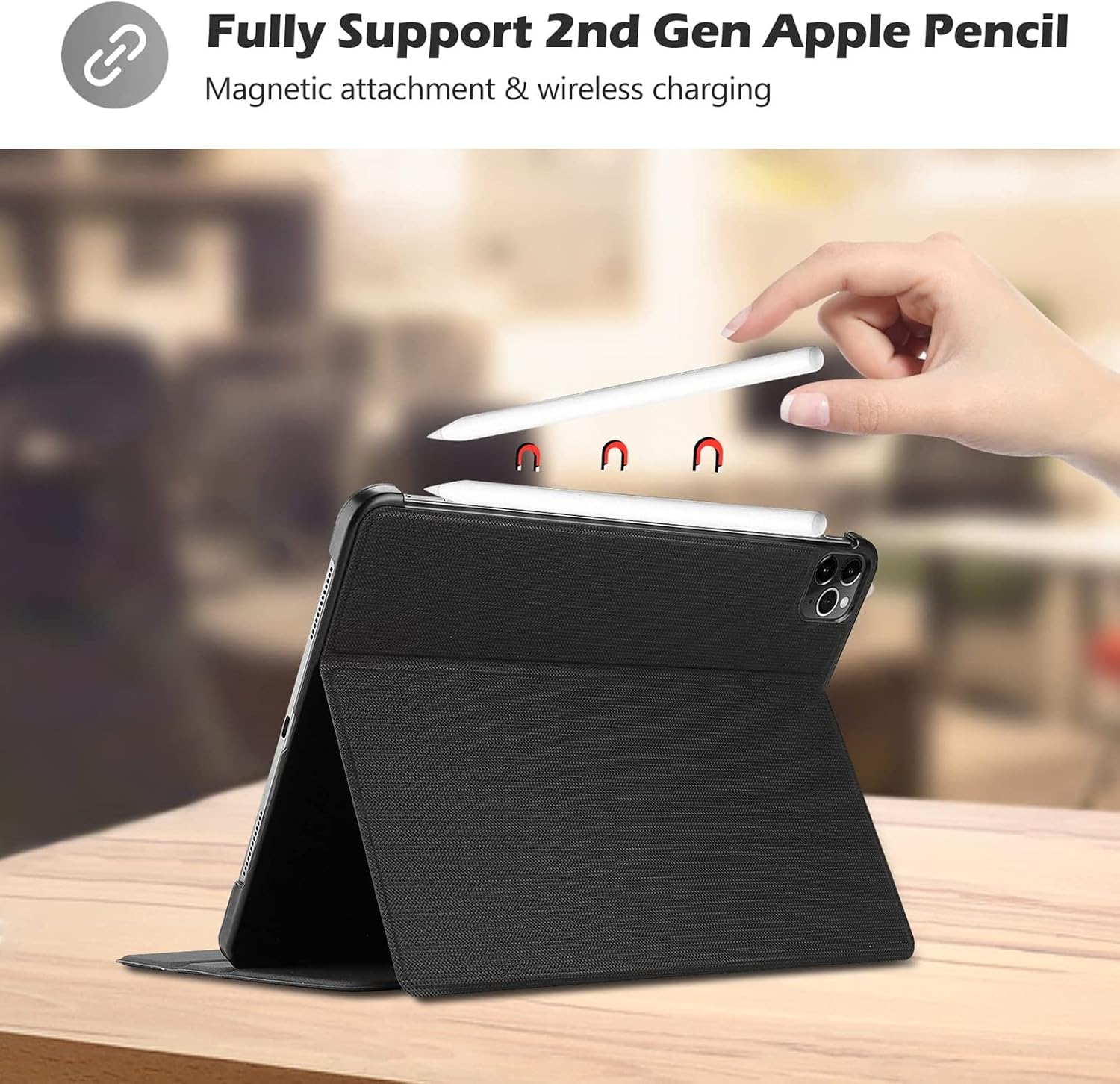 ProCase iPad Pro 12.9 Inch Case 2022 2021 2020 2018 with Pencil Holder, Folio Stand Smart Cover for iPad Pro 12.9 6th Gen 2022/5th Gen 2021/ 4th Gen 2020/ iPad Pro 12.9" 3rd Gen 2018 -Black