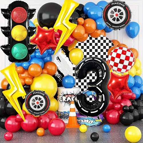 Miniatura 6 de Juego de globos de auto de carreras, globo de rayo con rayo, globo de aluminio a cuadros rojos y blancos, globos de 40 pulgadas, globos de circuito
