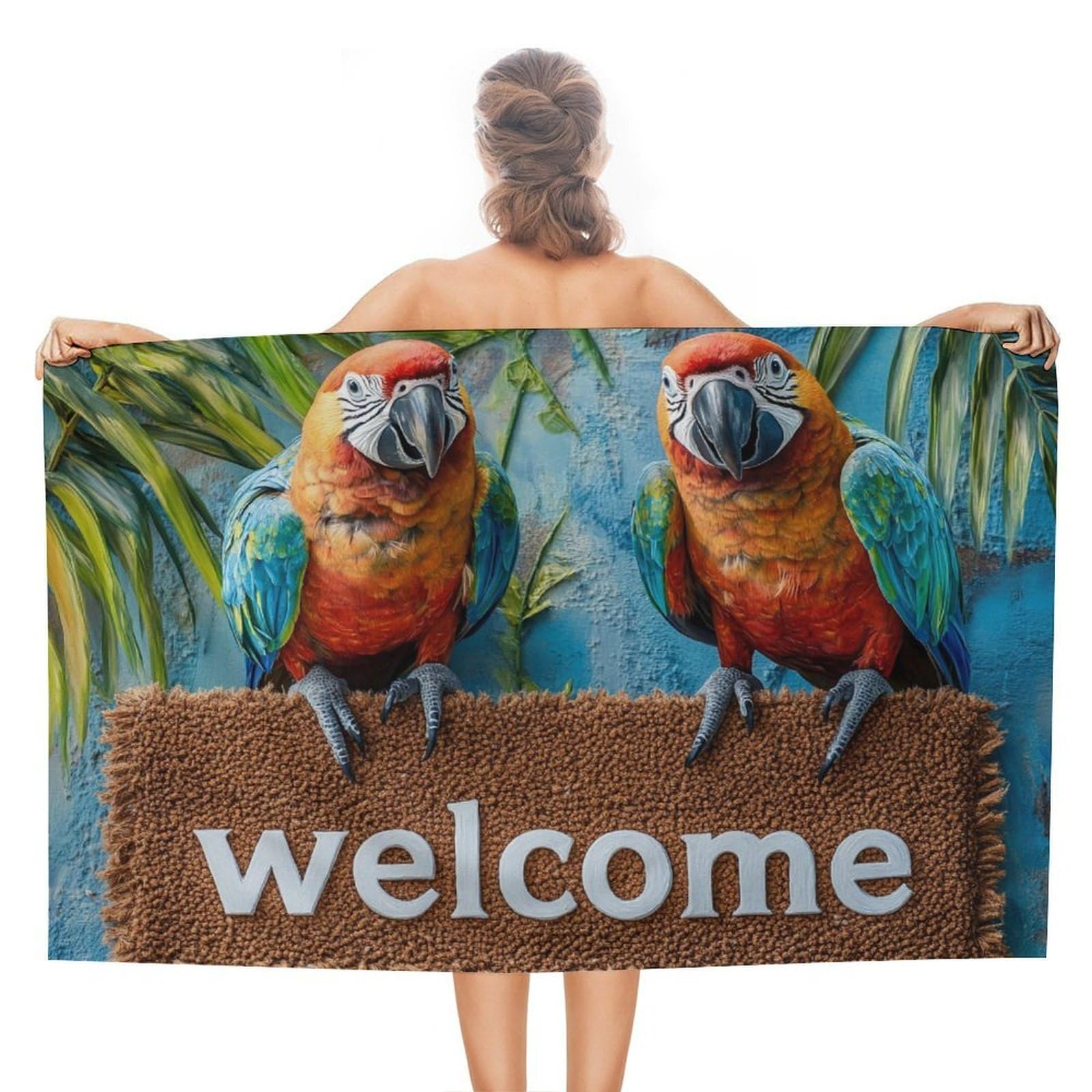 LSRCPD Two Beautiful Parrots Welcome Beach Towel Sand Free Microfiber Large Shower Towels Multipurpose Absorbent for Bathroom Pool 130x80 CM