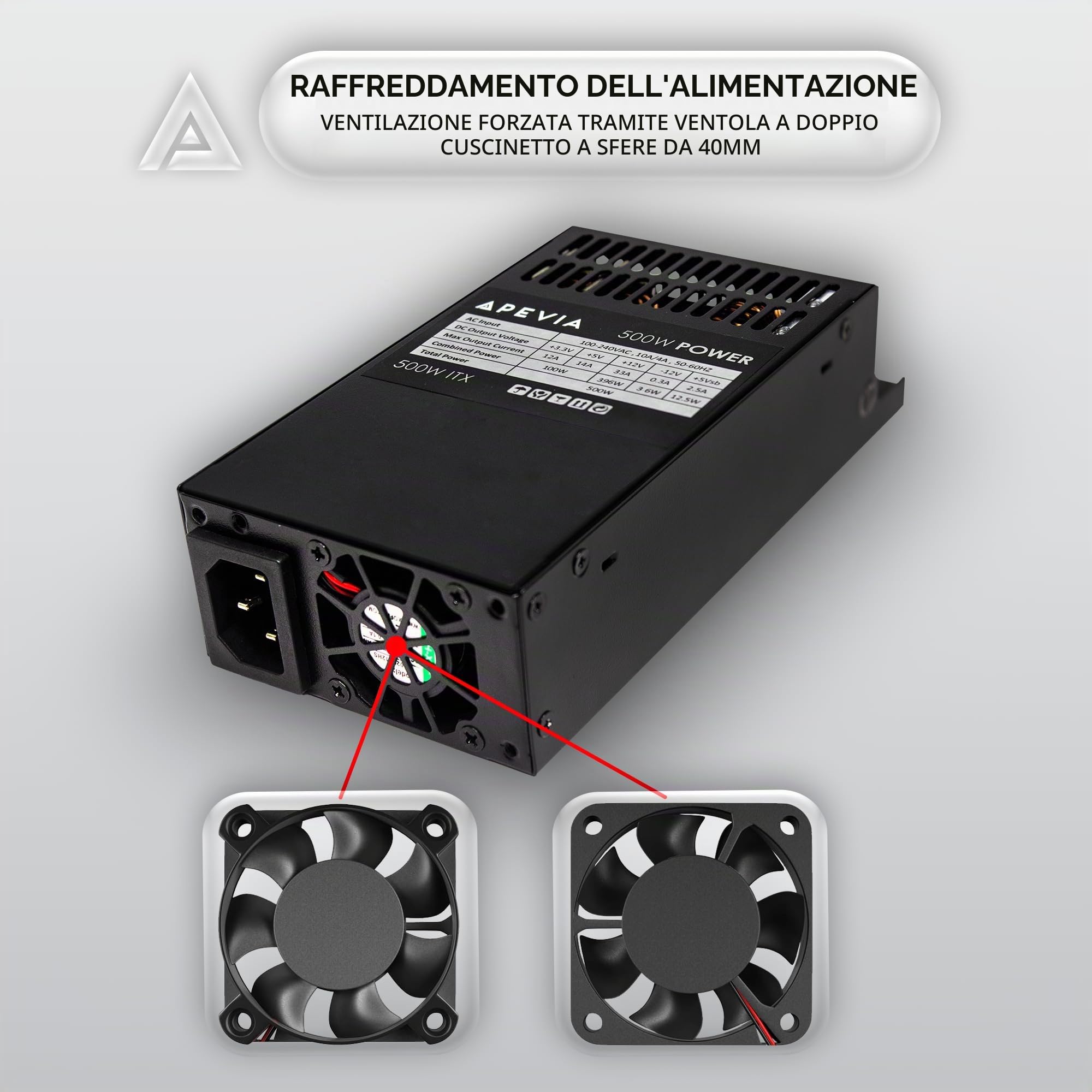 Apevia ITX-Flex ATX/1U 500W Alimentatore completamente modulare, PFC attivo a gamma completa 90-264V, CA per sistema POS AIO Desktop Gaming Server fattore di forma ridotto