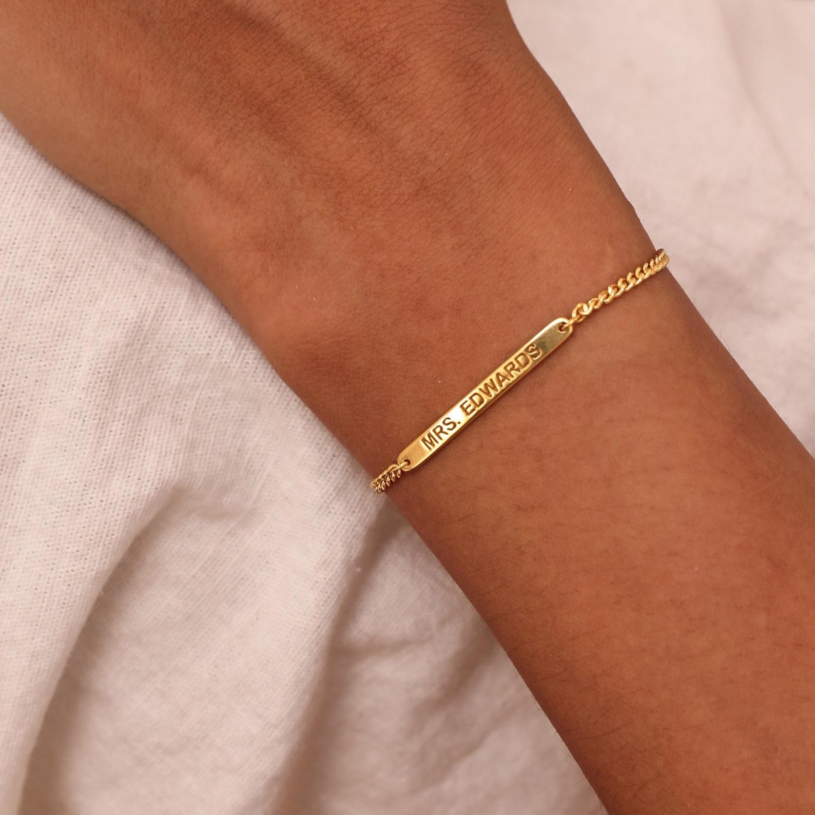 Nombre grabado Brazalete de la barra plata de ley 925 eslabón cubano cadena Mensaje Pulseras damas de honor hechos a mano