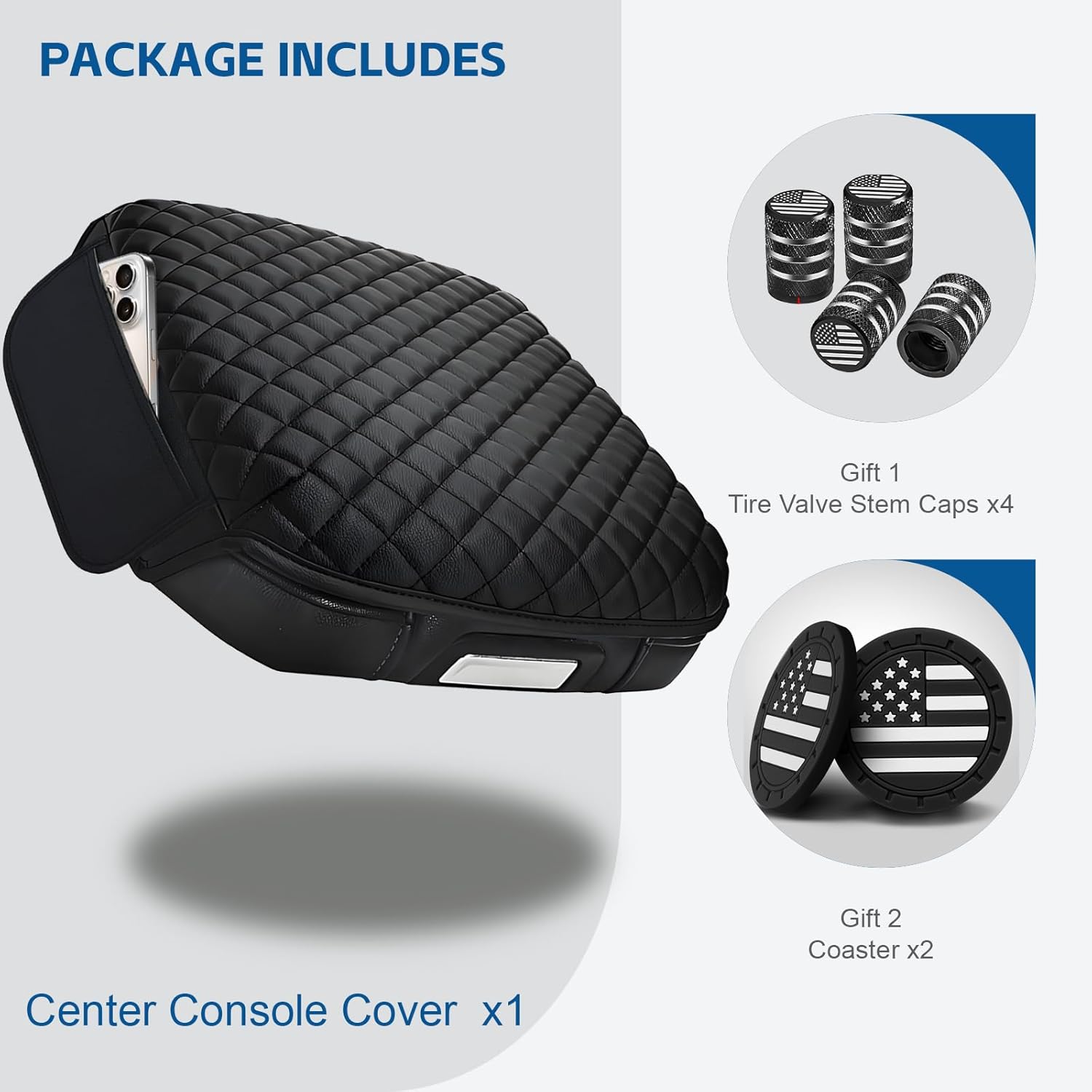 Center Console Armrest Cover Customized for GMC Sierra & Chevy Silverado (2019-2026), Tahoe & Suburban & Yukon (2021-2026) with Side Pockets, Leather Waterproof (Black, Bucket Seat Only)
