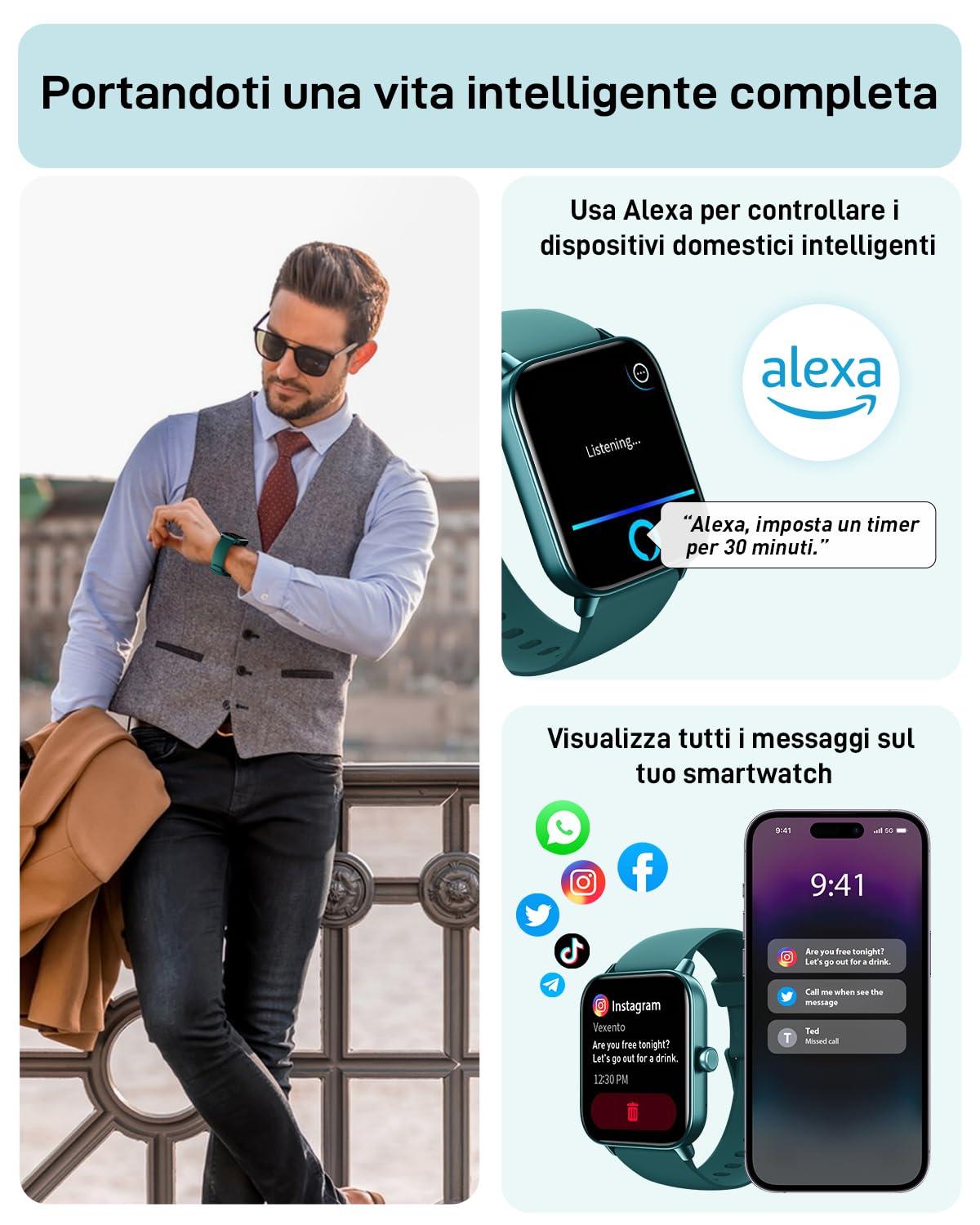 Smartwatch Donna Uomo, 1.8" Orologio Smartwatch Chiamate, Fitness Tracker con Contapassi Cardiofrequenzimetro SpO2,110 Modalità Sport, Monitoraggio Sonno, Impermeabile IP68 per iOS Android Verde Scuro