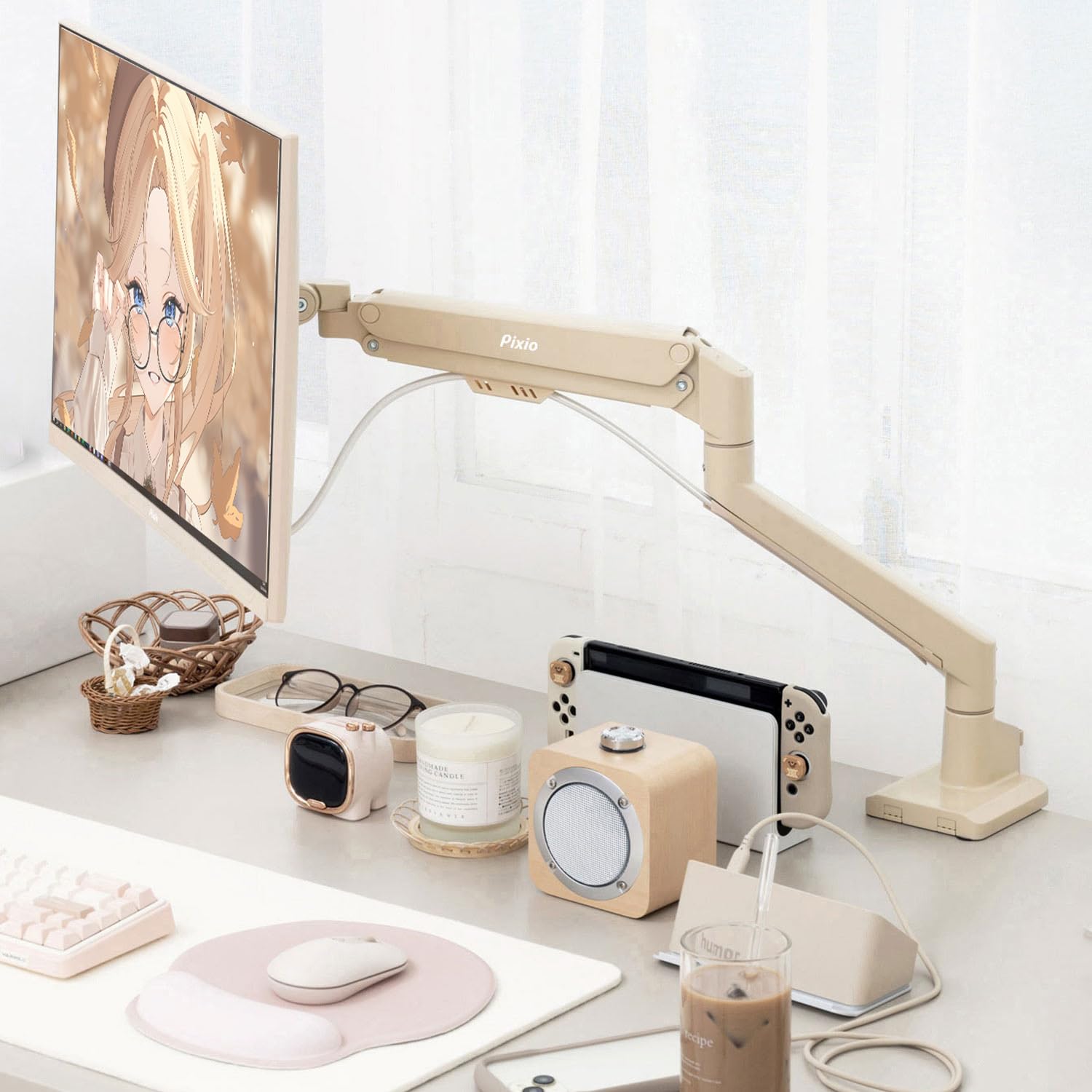 Amazon.co.jp: Pixio PS1S Wave Beige ベージュ モニターアーム