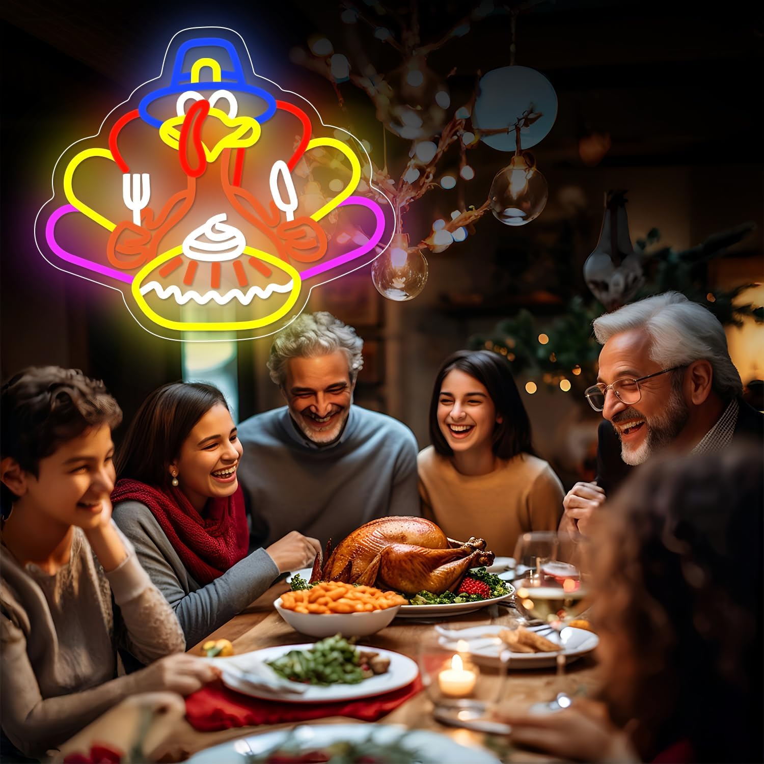 Thanksgiving Turkey Neon Sign Thanksgiving Turkey Decoration Dimmable Thanksgiving Neon Light for Autumn Room Bedroom Table Wall Decor Home Party