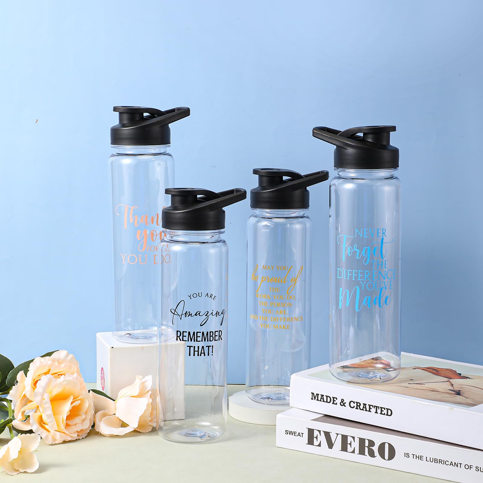 Inbagi Kunststoff-Wasserflaschen für Lehrer, Geschenk für Mitarbeiter, 680 ml, auslaufsicher, Sport-Wasserflaschen für Krankenschwestern, Kollegen, Team, Büroangestellte, 12 Stück