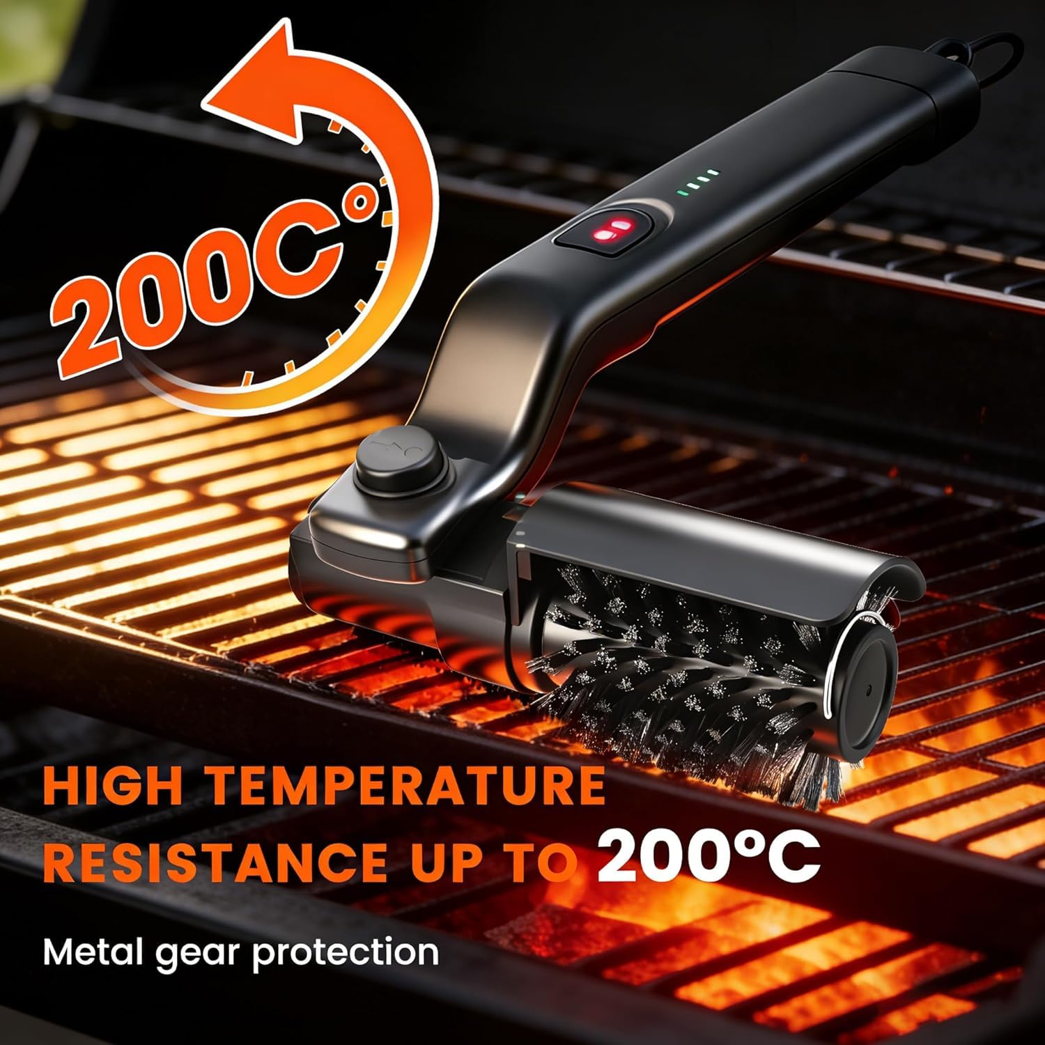 Spazzola per la pulizia elettrica, spazzola migliorata per griglia in ghisa, senza fili in acciaio inox 304, testina in acciaio inox, pulizia a 3 livelli, durata 90 minuti, impermeabile per barbecue