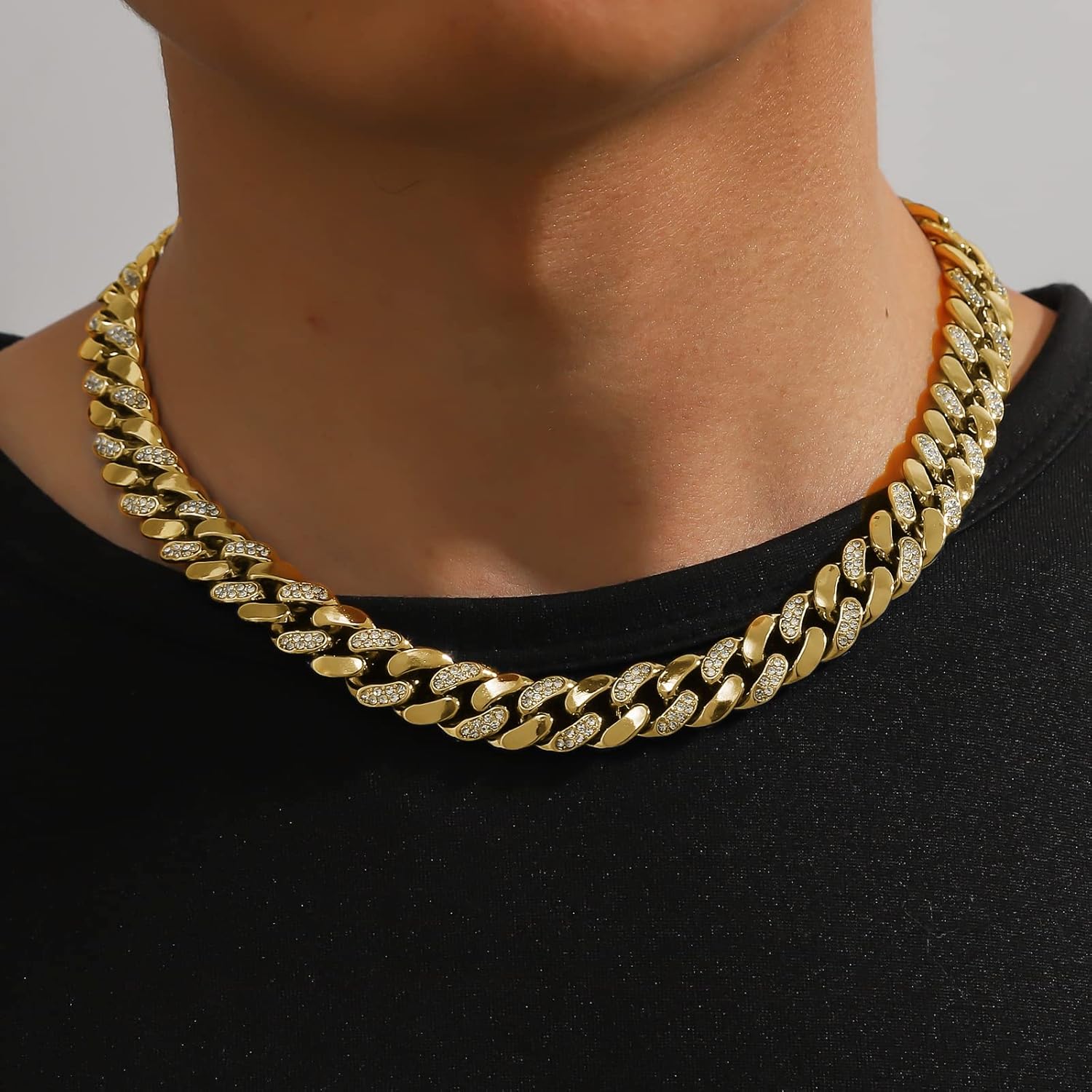 JUNVirtuous Cuban Link Chain Mens Iced Out Miami Cuban Necklace Silver/Gold Bling Diamond Hip Hop Jewelry for Women - Image 5