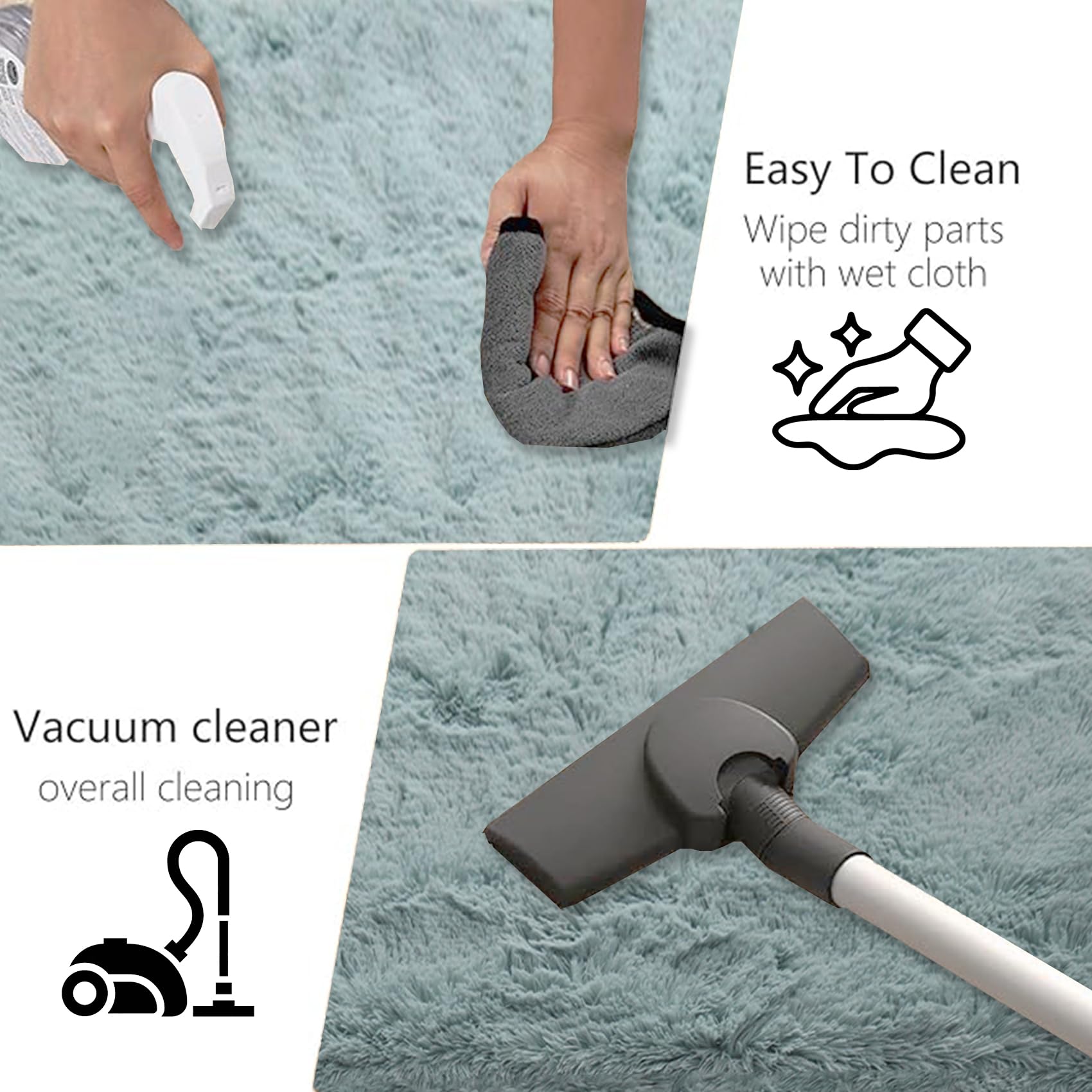 Waschbarer Teppich 100 x 250 cm, Waschbar, Flauschige Oberfläche, Robust, Spitzenqualität, Pflegeleicht, in Vielen Farben & Größen, Teppich Hochflor Wohnzimmer, hellblau