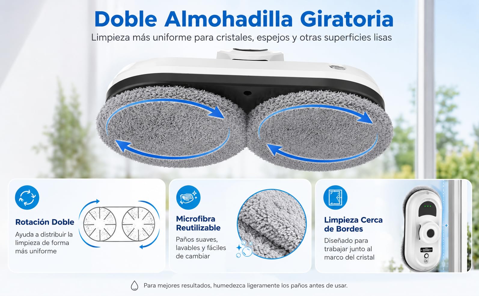 Genérico Robot Limpiacristales Eléctrico 5600Pa con Pulverización Automática, Limpiador de Ventanas con 3 Modos de Limpieza, Navegación Inteligente, Sistema de Seguridad, Mando y 10 Paños