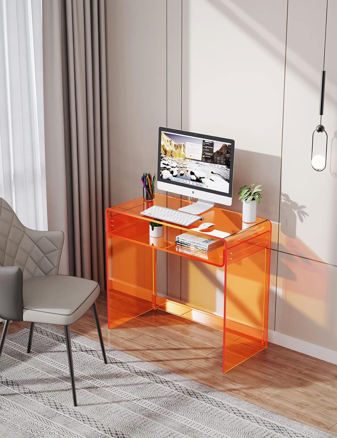 Acrylic Desk Laptop Study Table Home Office Console Table Entrance Tables, 33.5'' x 15.7'' x 29.5'' (Orange)