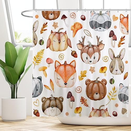 Miniatura 2 de Funnytree Cortina de ducha de 72 x 72 pulgadas con diseño de calabaza de animal para decoración de baño, lavable a máquina (ganchos no incluidos)