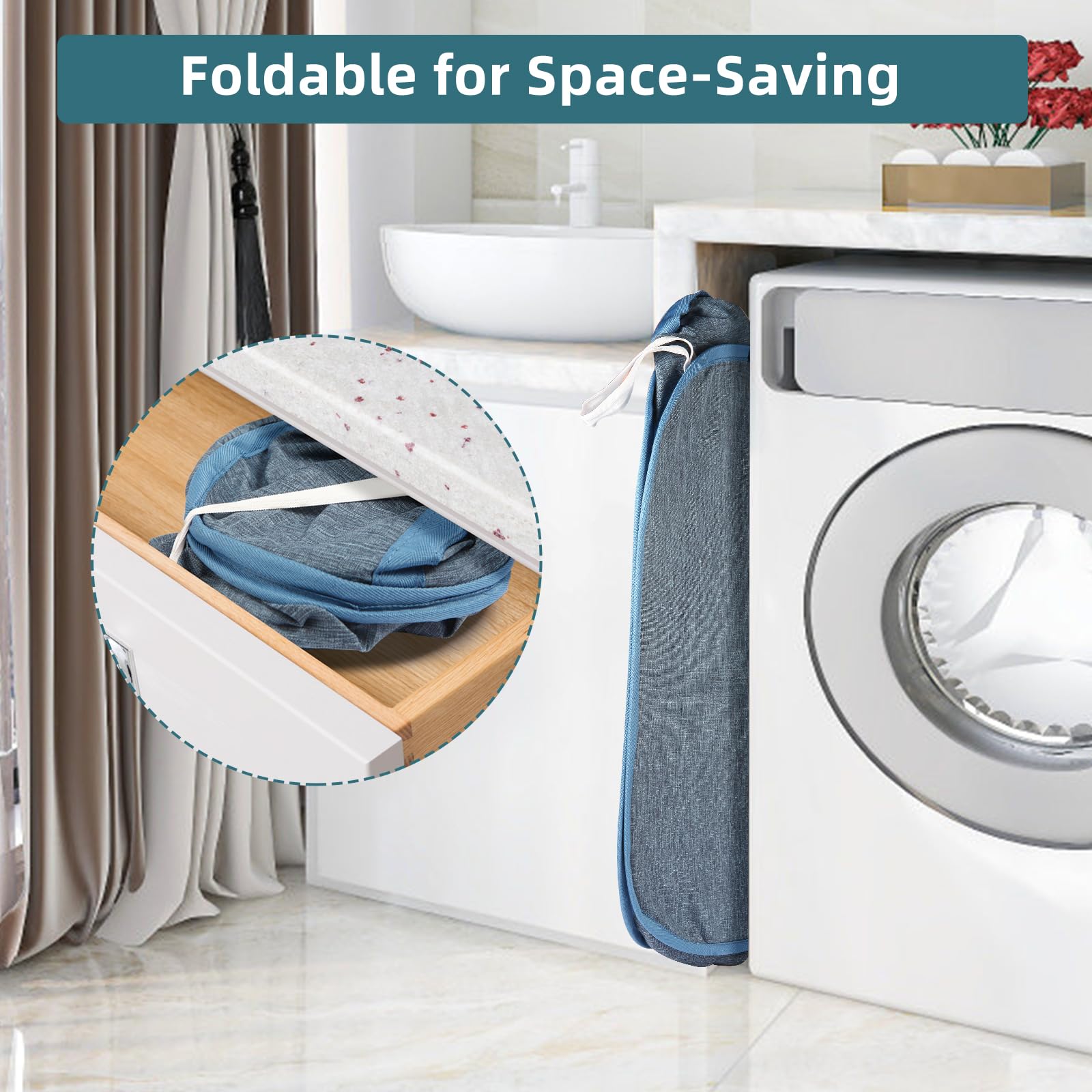 2 cesti portabiancheria pieghevoli, resistenti agli strappi, con doppi manici, resistenti, pieghevoli, facili da trasportare, per casa, lavanderia, camera da letto, dormitorio, viaggi, blu
