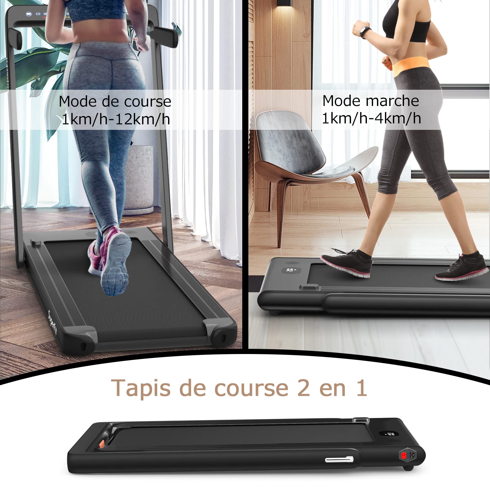 COSTWAY Tapis de Course Électrique Pliable 2 en 1