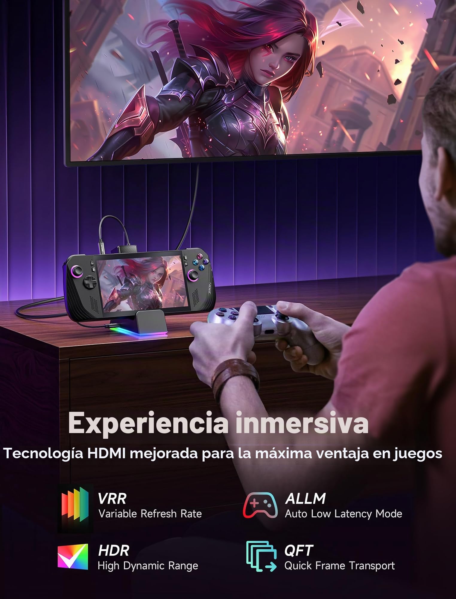 JSAUX Estación de acoplamiento para ROG Ally X/ROG Ally/Steam Deck/Legion Go, base 7 en 1 para ROG Ally X con ventilador de refrigeración RGB, HDMI 4K a 120Hz, Gigabit Ethernet, USB dual y USB C 3.0