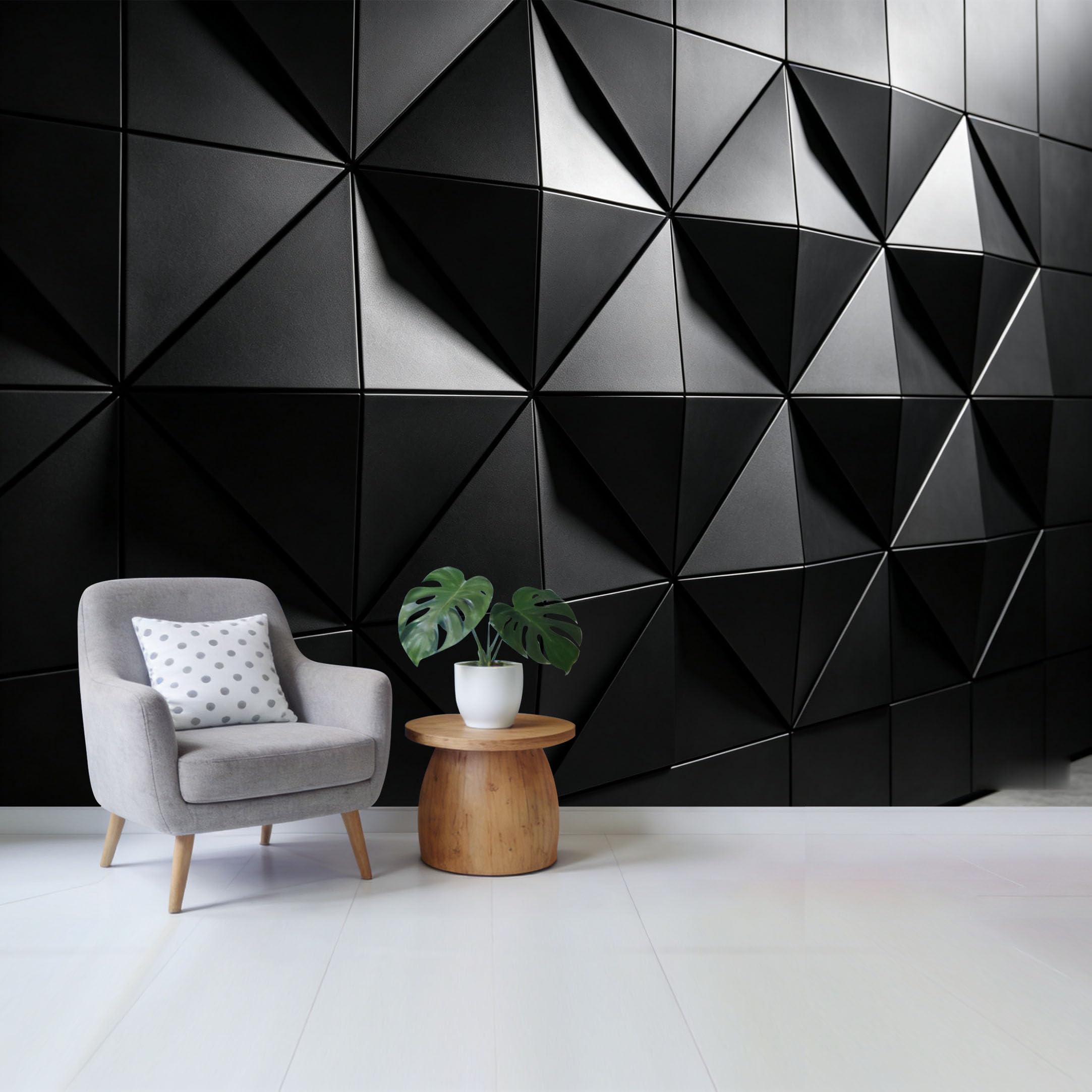 Qzlithotic Yq2605250135 Custom Size Wall Mural 3D Geometric Black Triangles Textured Minimalist Modern Art Selfadhesive Wall Fabric Removable Wallpaper For Home Office Decor