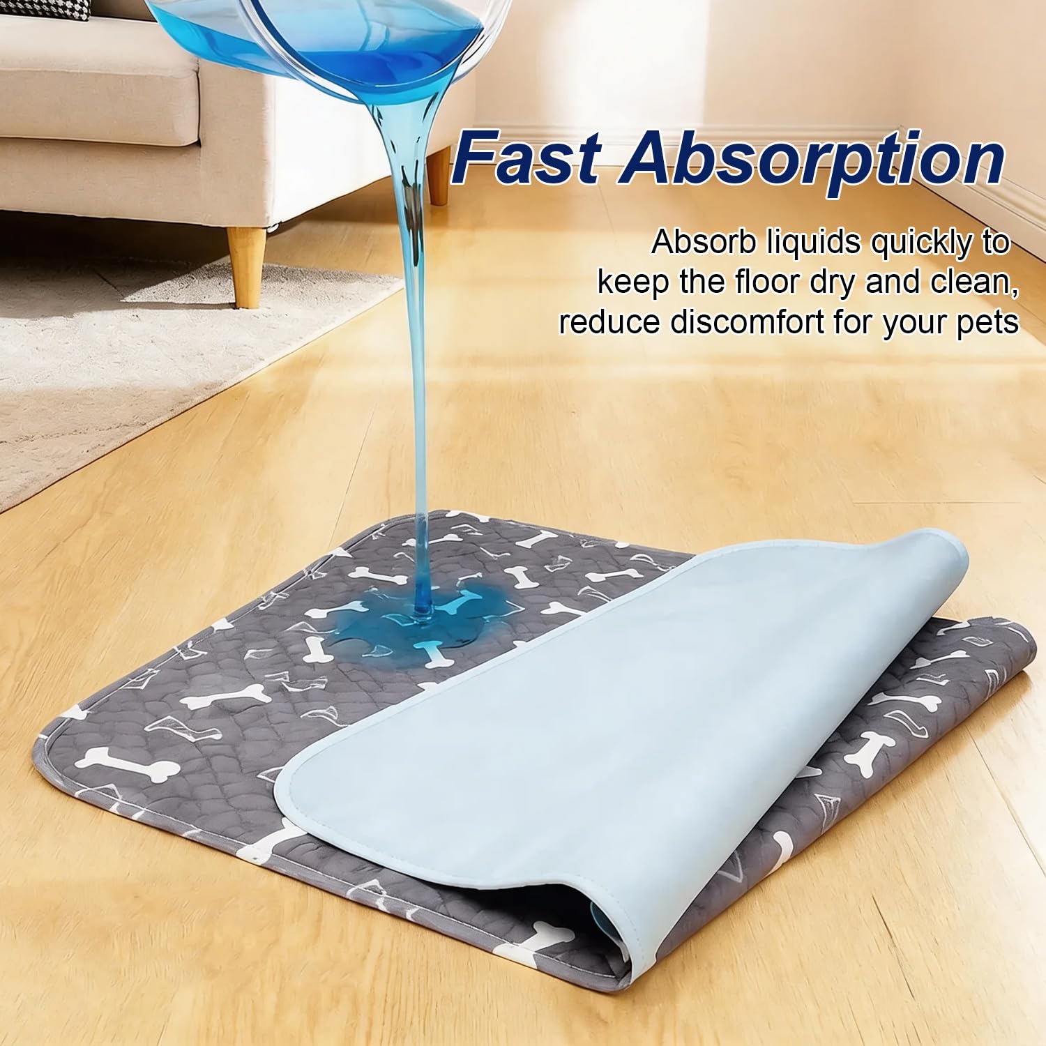 Puppy Pads with Pheromones, Washable Pee Pads for Dogs Potty Training, Reusable Dog Mat with Pet Hair Removal Gloves for Playpen, Crate, Whelping Box (Blue,M) — view 7