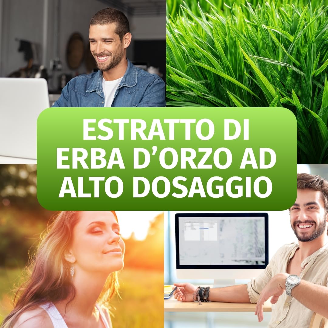 Green Naturals® Orzo verde in capsule naturale e pura - Dosaggio elevato: 3.000 mg con estratto 10:1-365 capsule (3 mesi) - Qualità premium dalla Germania - Vegane e testate in laboratorio