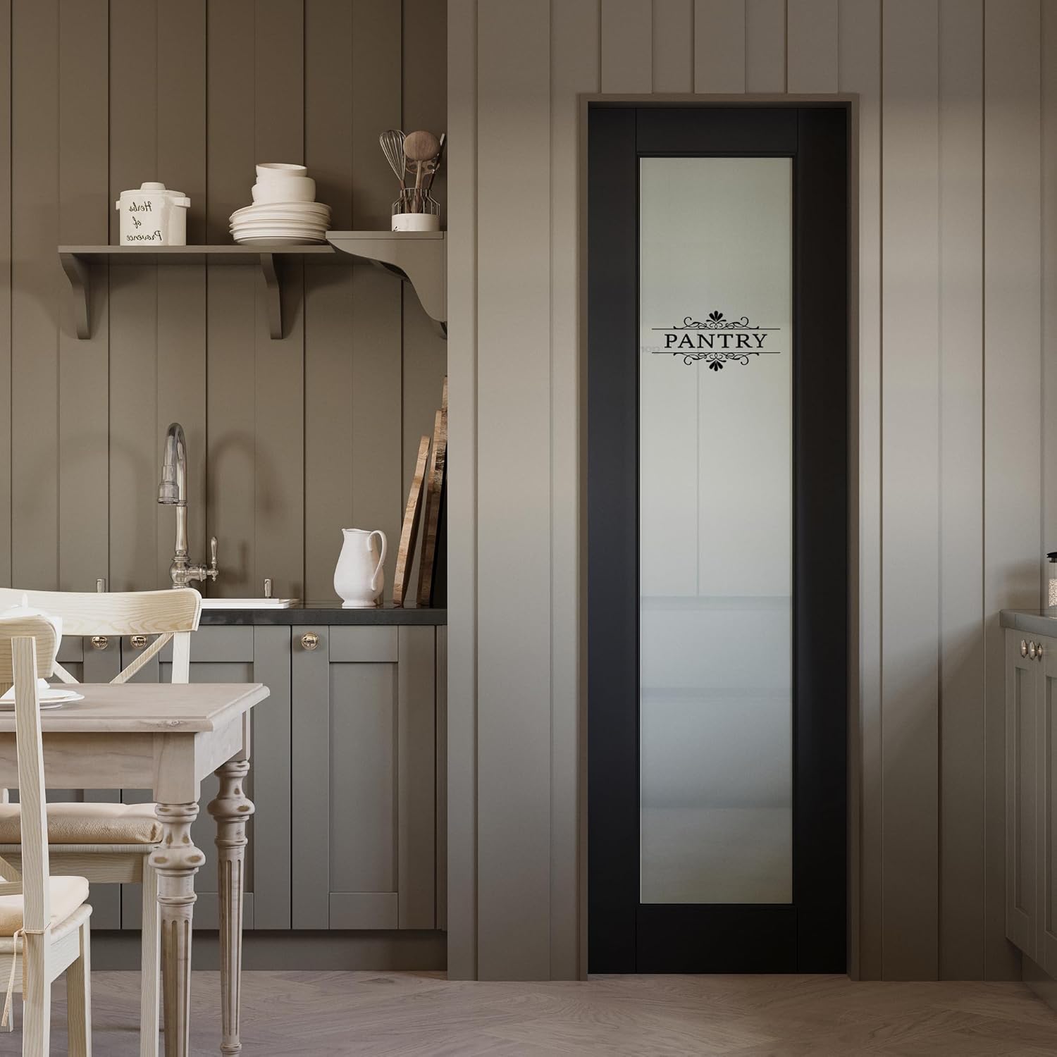 24x80 Glass Pantry Door, Black Doors with Frosted Glass, as French, Bifold, Sliding, Pocket, Barn Door Slab, Interior Doors with Self-Adhesive Waterproof & Fade-Resistant Pantry Sticker