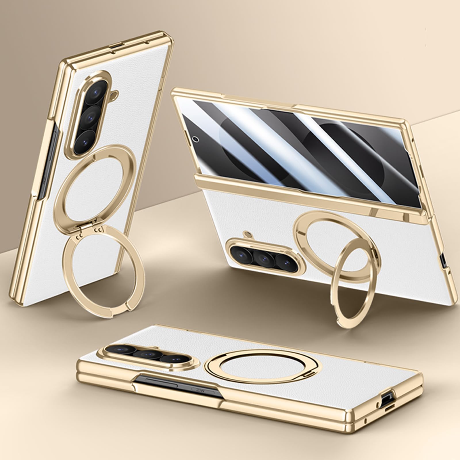 Custodia in pelle per Samsung Galaxy Z Fold 8 Ultra con supporto ad anello magnetico, [compatibile Magsafe] Protezione schermo integrata copertura completa cerniera custodia in pelle per Z Fold