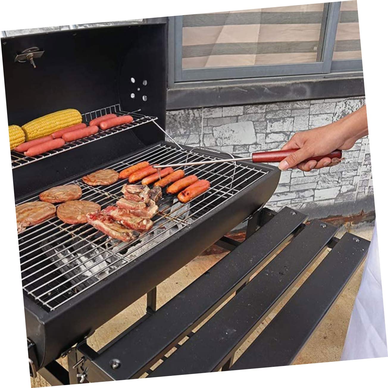 MAGICLULU 2pezzi Ganci Per Carne Acciaio Inossidabile Con Manico Legno Utensile Per Barbecue E Grigliate Forchetta Per Carne Strumento Pratico Per Cucinare E Grill