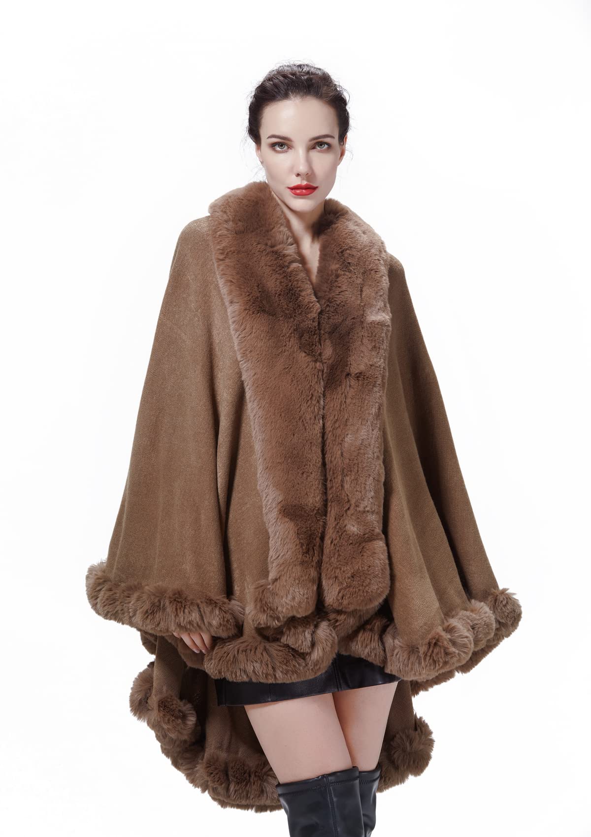 BEAUTELICATE Scialle Pelliccia Sintetica Ecologica Donna Stola Mantello Poncho Cappotto a Maglia Cardigan per Matrimonio Invernale Festa
