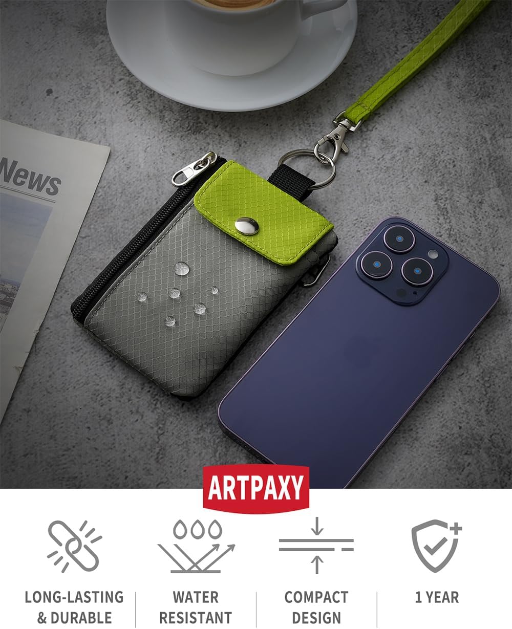 Artpaxy Minimalist Wallet For Mens Womens, Keychain RFID Blocking Zipper Small Wallet with ID Window 2 Lanyards,Water Resistant Travel Cash Card Coin Case Boys Girls image 2