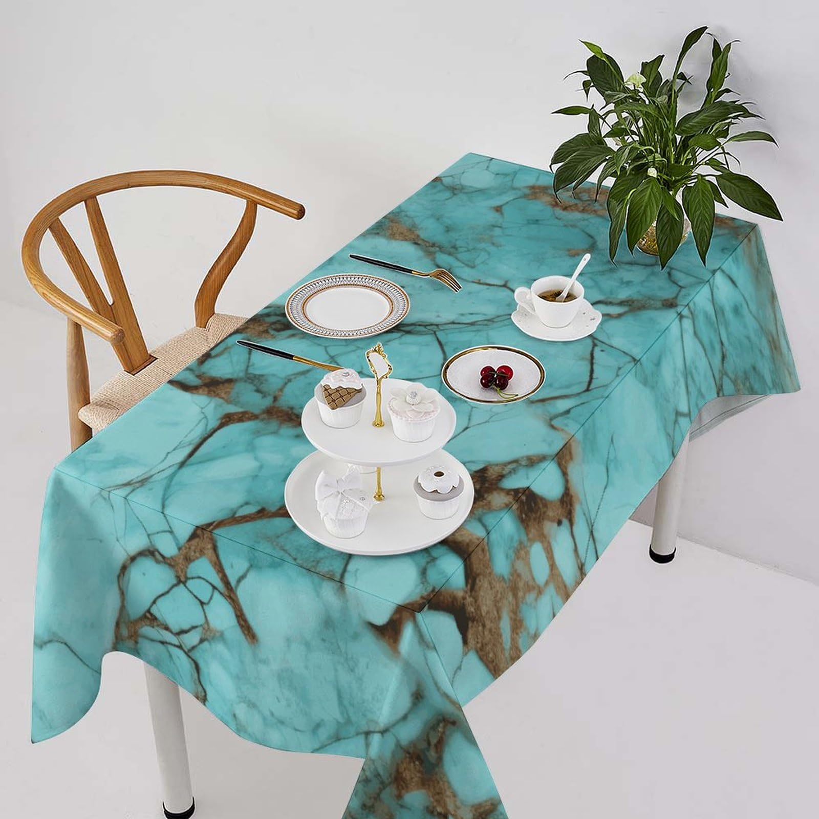 Nappe rectangulaire en marbre turquoise pour pique-nique chic et repas de famille