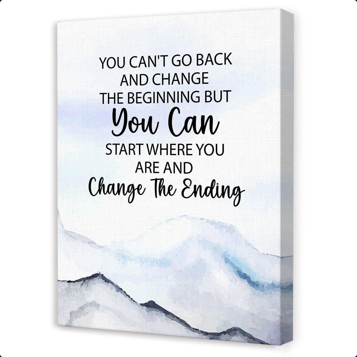 ZDVHOMCB Motivational Quote Wall-Art You Can't Go Back and Change the Beginning Inspirational Print for Workplace Living Room Framed,08x12inch(20x30cm)