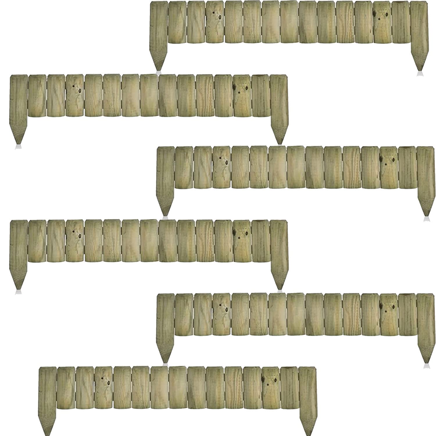 GBS 1M Fixed Picket Fence Edge Log Border Roll - Garden Outdoor Lawn Pathway Edging - Use For Sectioning - Edge Ending Spike Ground Fixing - Natural Look - 6cm x 15cm x 100cm (6)