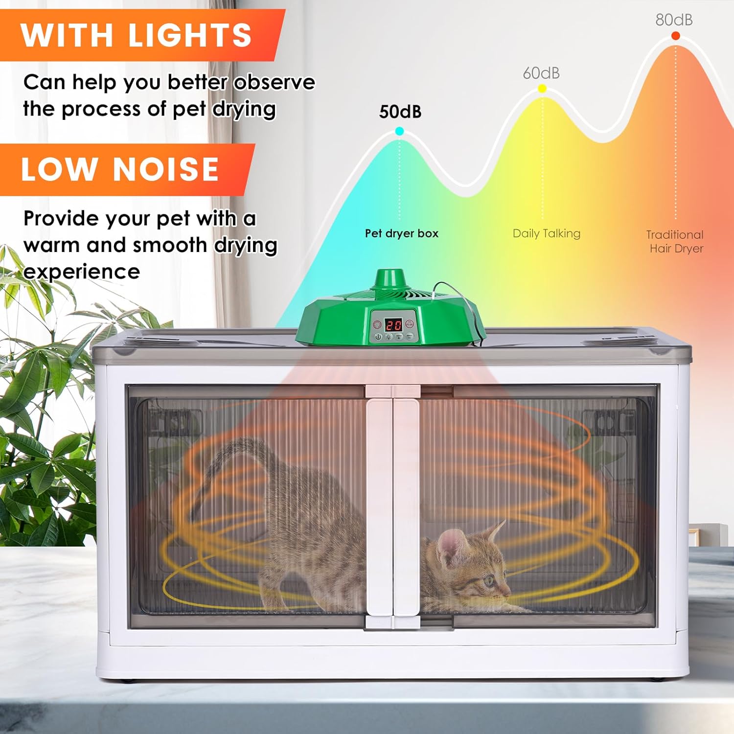 115L Cat Dryer Automatic Pet Dryer Box for Cats and Small Dogs,Big Foldable Dog Dryer Box Hair Drying Cage, 360° Pet Dryer Machine for Pet Grooming Adjustable Temperature (115L)