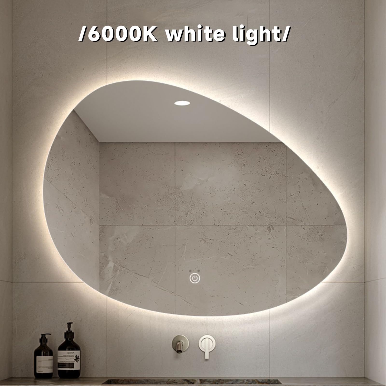 Specchio Espejo de baño ovalado con iluminación LED, regulable en 3 colores, retroiluminado, 50 x 70 cm/60 x 80 cm, espejo de maquillaje de pared asimétrico grande con iluminación a prueba de exp