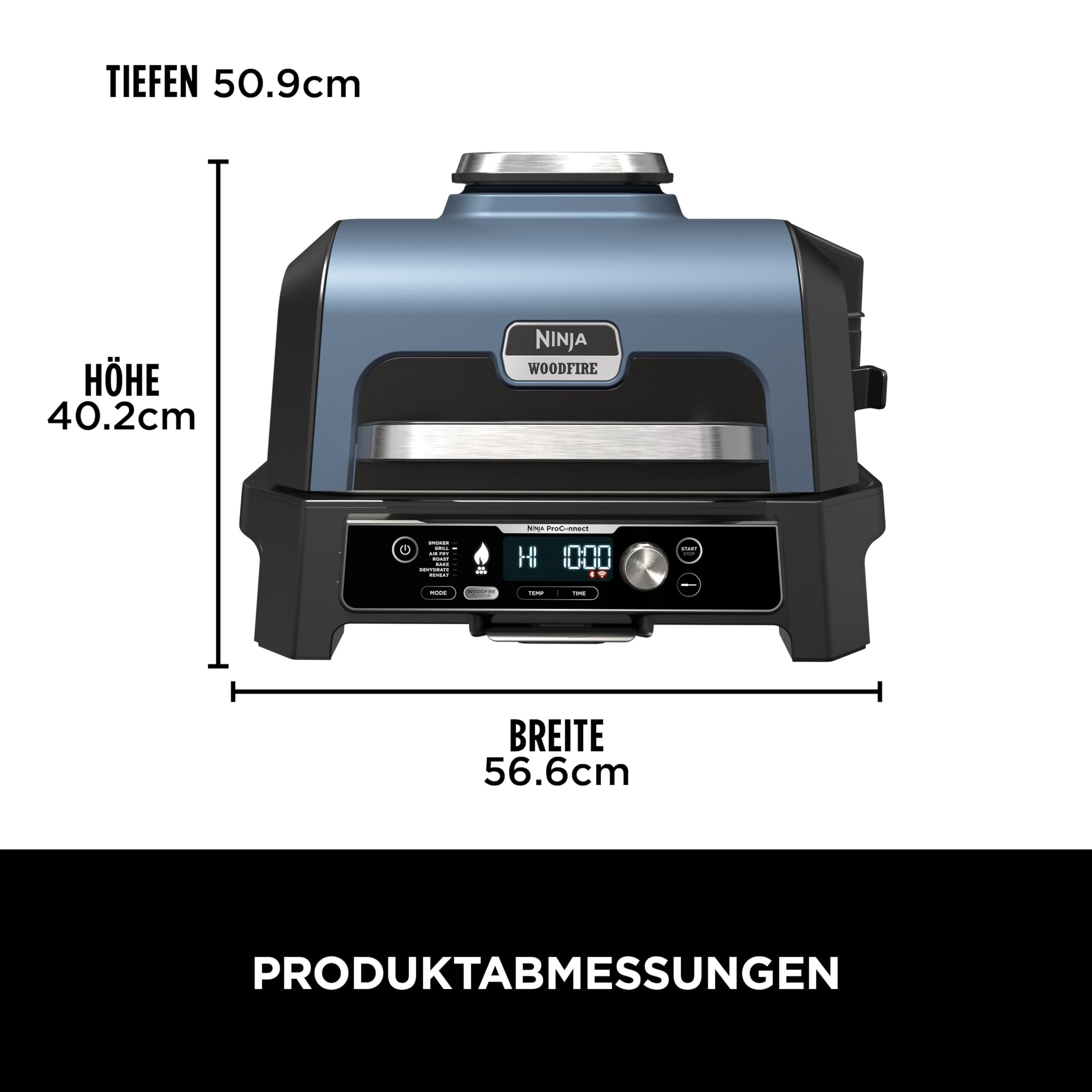 Ninja Woodfire Pro Connect XL Elektrischer BBQ Smoker Grill, App-Steuerung, digitaler Temperaturfühler, 7-in-1 Outdoor Grill elektrisch & Air Fryer mit Woodfire Pellets, wetterfest, Schwarz OG901EU
