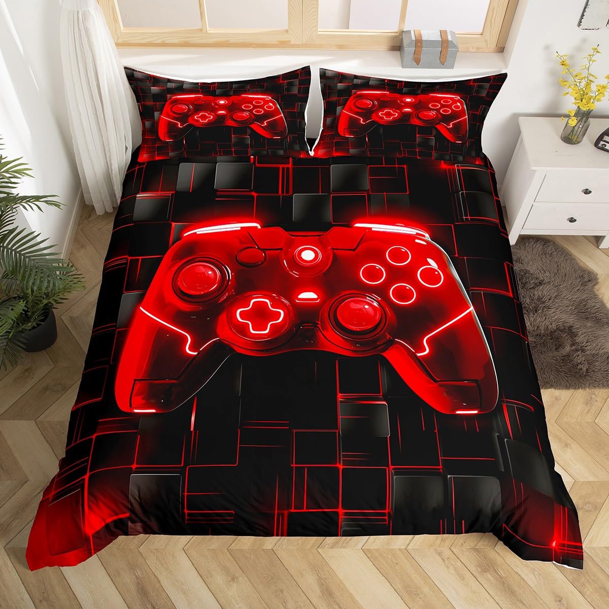 Housse de couette manette de jeu vidéo réversible grand lit avec 2 taies d'oreiller pour ado