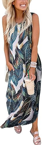 Miniatura 3 de ANRABESS Vestido largo de verano para mujer, vestido de playa para vacaciones, sin mangas, casual, holgado, camisa, vestidos de viaje 2025