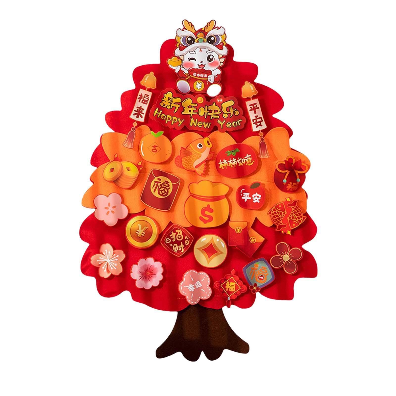 Pixzcsa Blessing Ornament Chinese Hanging Decoration Exquisite Craftsmanship Lunar New Year Tree Chinese New Year Money Tree Decoration Is Made Of Felt Cloth