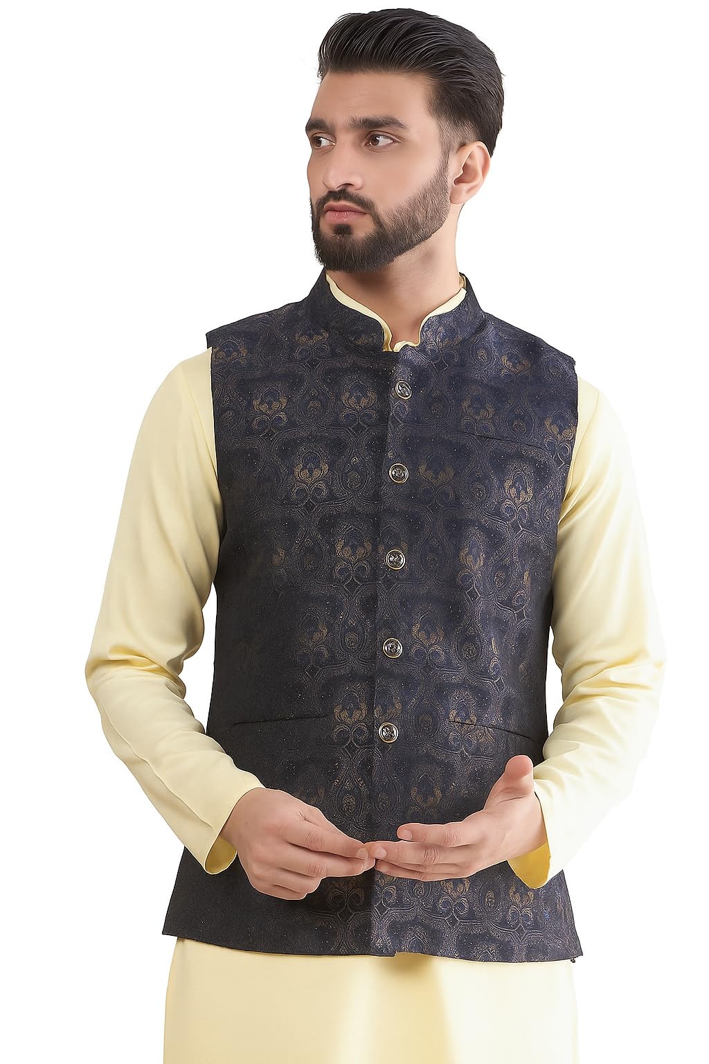 amazon brand - tavasya Mens Woven Design Mandarin Collar Nehru Jackets | Sleeveless Jacket | Ethnic Wear-picture-17