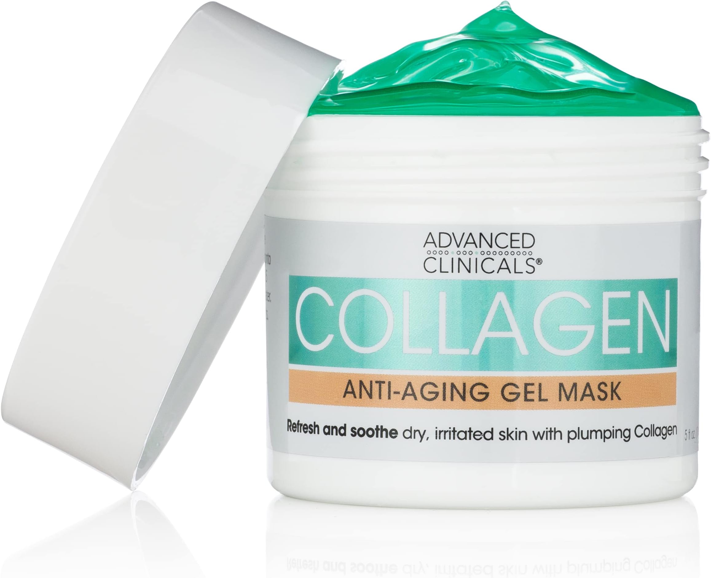 Advanced Clinicals Collagen Gel Facial Mask Anti Aging Skin Care Moisturizer W/Coconut Oil & Rosewater, Skin Plumping Face Mask Reduces Wrinkles, Dry Skin, & Fine Lines, Large 5 Fl Oz (Pack of 1)