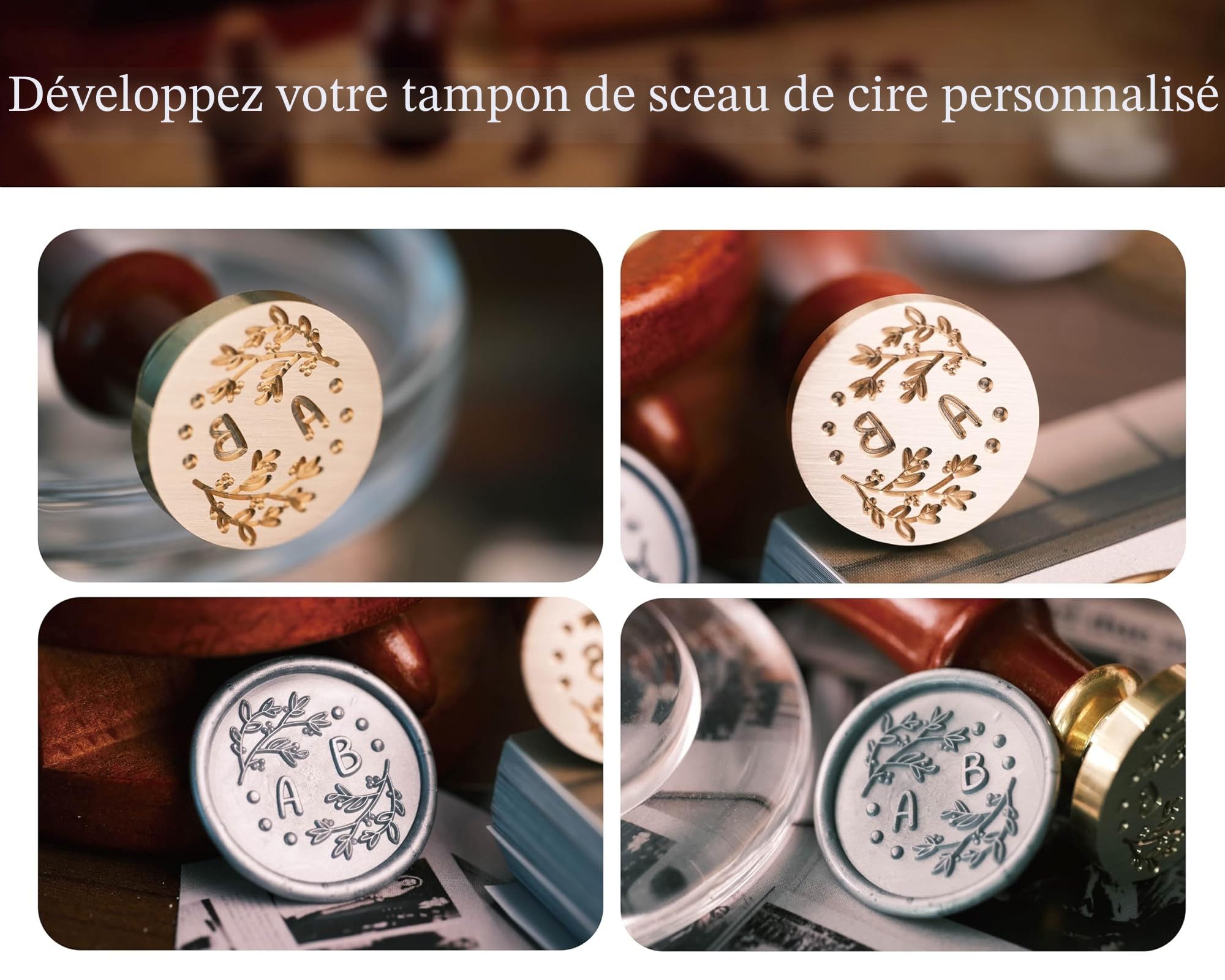 Sceau Cire Personnalisé Tampon Laiton Logo Prénom Mariage