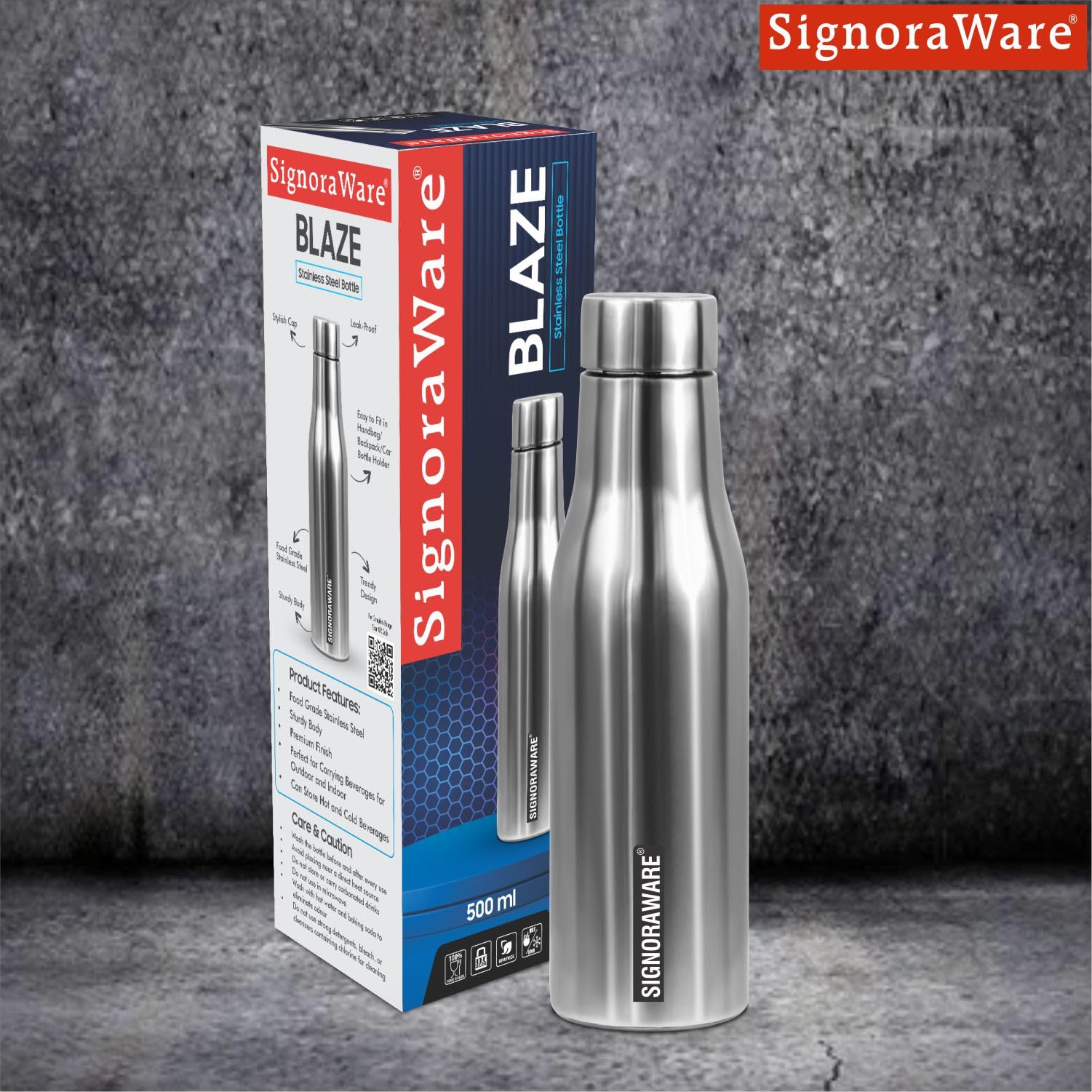 SIGNORA WARE Blaze Single Walled Stainless Steel Thermos Bottle, 500ml, Silver, Airtight & Leakproof, Ideal for Office, Camping, Sports & Outdoor Activities — Amazon image 5