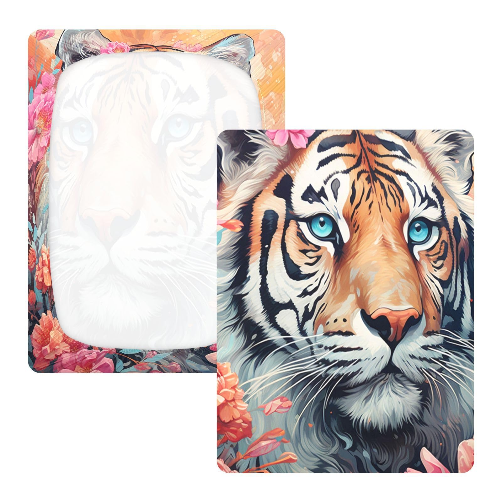 Tigre PatróN De Flores Sábana de Cuna para Niños Pequeños,Sábanas de Algodón Suave para Bebés Aptas para Colchón Corralito