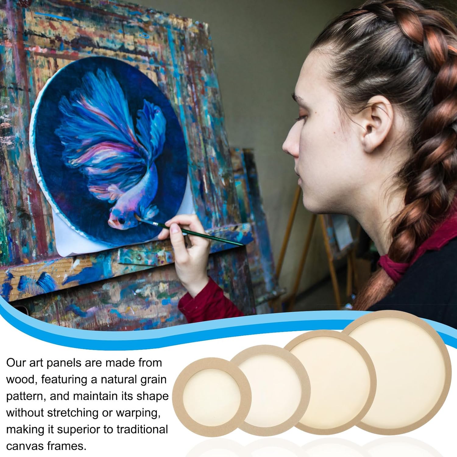 PATIKIL 12" Round Wood Canvas Panels, 6pcs Unfinished Wood Plaque Disc Circle Board for Craft Projects, Art Painting, Carving, Engraving, DIY